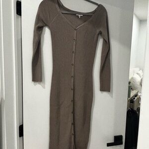 Elegant Taupe Button-Down Dress